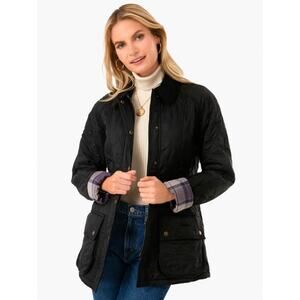 Barbour Beadnell Polarquilt Jacket Quilted Tartan Plaid Fleece Lined Coat Black